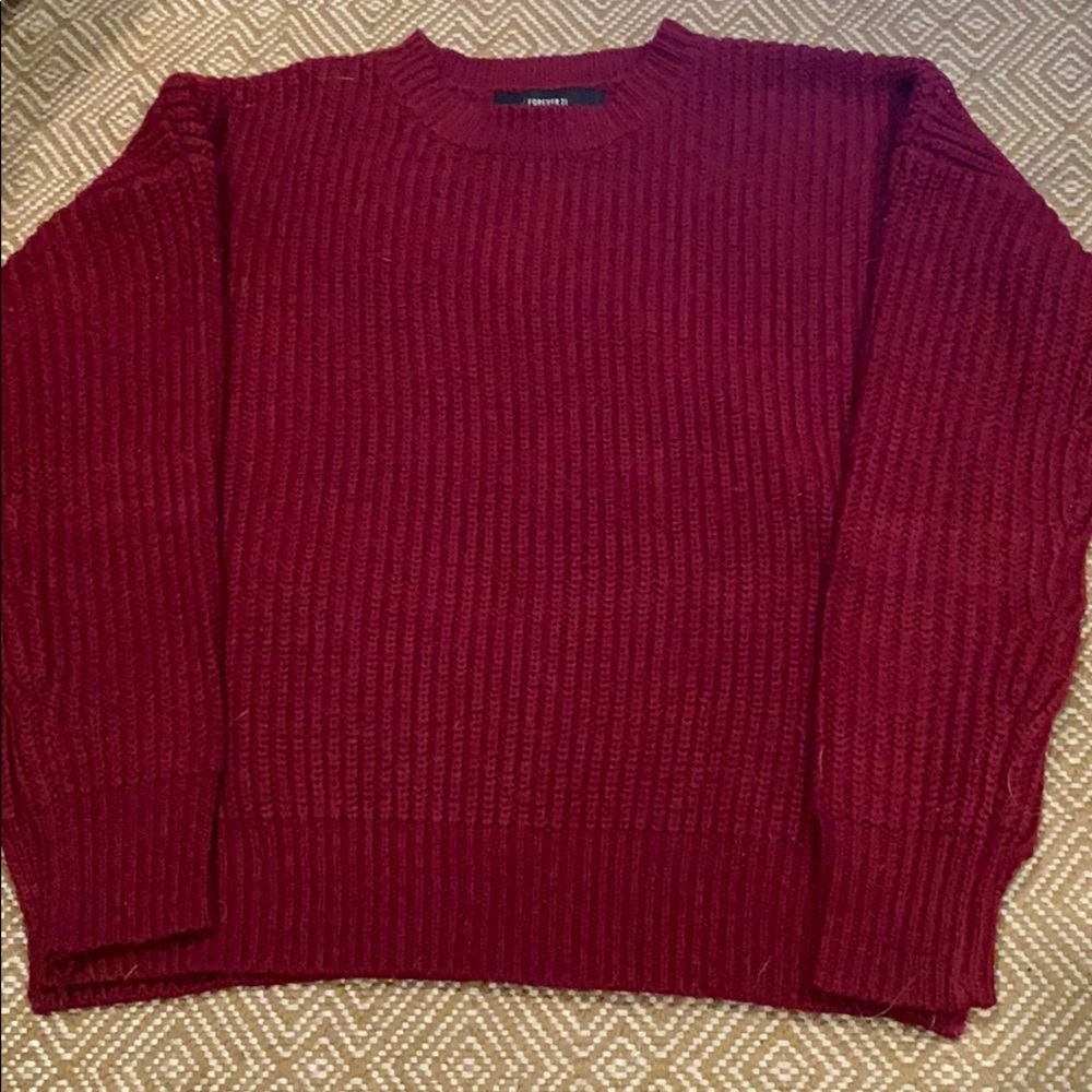 Red, woven, sweater